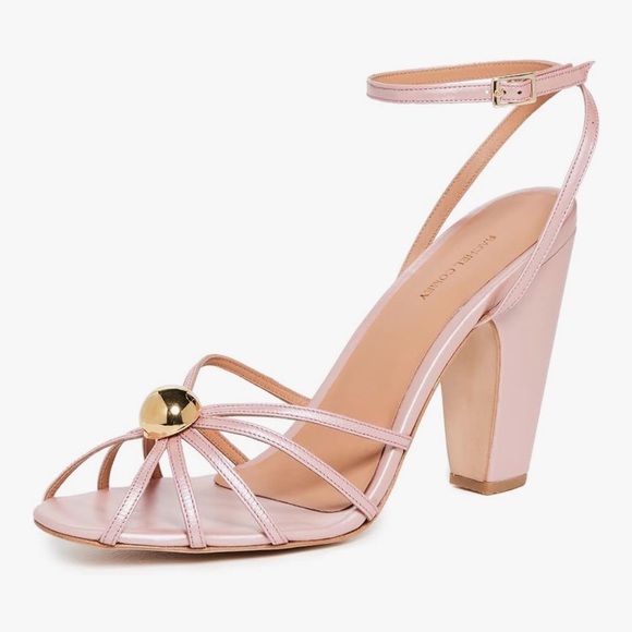 Rachel Comey Pink Strappy Block Heel Sandal with Gold Orb